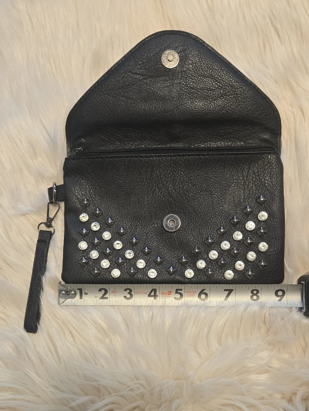 Black Studded Vegan Leather Clutch with Tassel - NEW